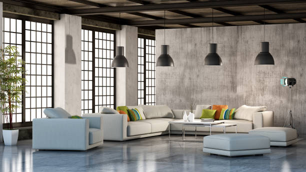 istock Large luxury modern bright interiors Living room mockup illustration 3D rendering image 2155851809