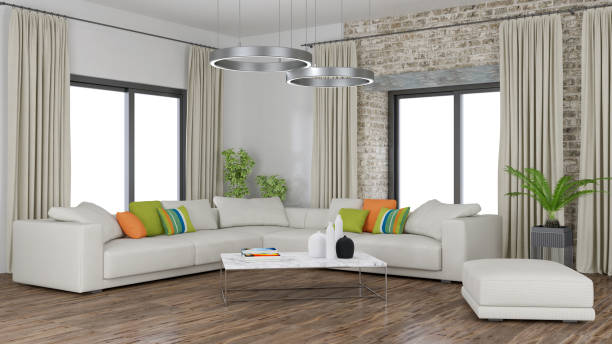 istock Large luxury modern bright interiors Living room mockup illustration 3D rendering image 2155852035
