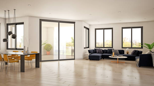 istock Large luxury modern bright interiors Living room mockup illustration 3D rendering image 2155852037