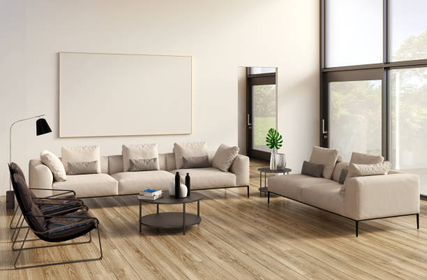 istock Large luxury modern bright interiors Living room mockup illustration 3D rendering image 2155852322