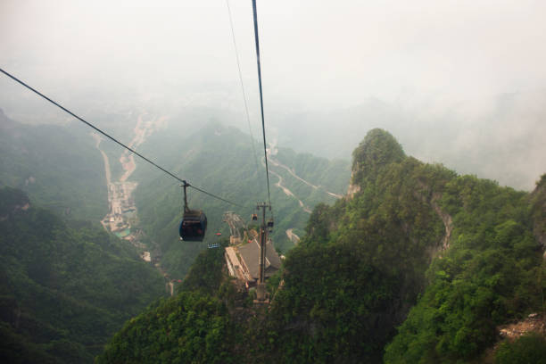 istock View landscape range mountain and cable car cableway for chinese people foreign traveler travel visit Tianmen cave or Heaven Gate in Tianmen Mountain National Forest Park at Zhangjiajie in Hunan China 2155853313