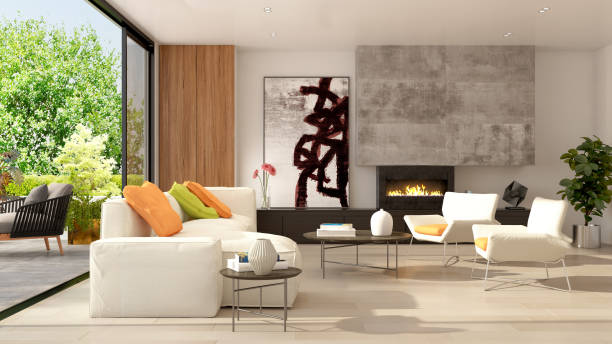 istock Large luxury modern bright interiors Living room mockup illustration 3D rendering image 2155853886