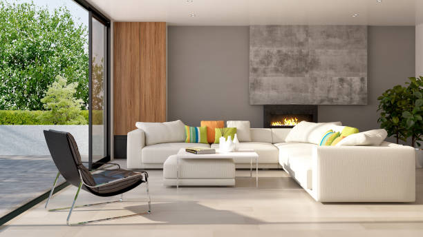 istock Large luxury modern bright interiors Living room mockup illustration 3D rendering image 2155853901