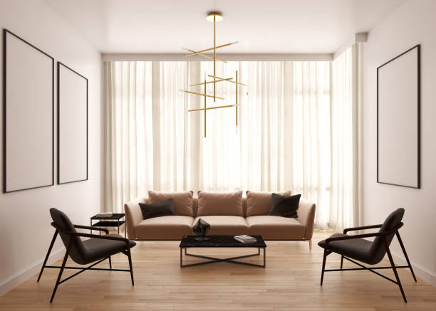 istock Large luxury modern bright interiors Living room mockup illustration 3D rendering image 2155854099