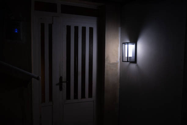 istock doorway for modern home with solar light that automatically lights once the Pearson is close enough to the door through proximity or motion sensor 2155855543