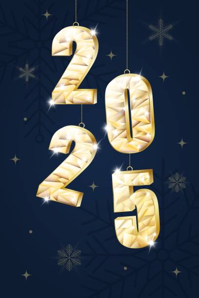 istock 2025 Happy New Year vertical background design. Template with golden numbers for postcard, banner, poster. Vector illustration. Design, glitter, gold, stars, snowflakes. 2155857565