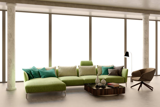 istock Large luxury modern bright interiors Living room mockup illustration 3D rendering image 2155858380