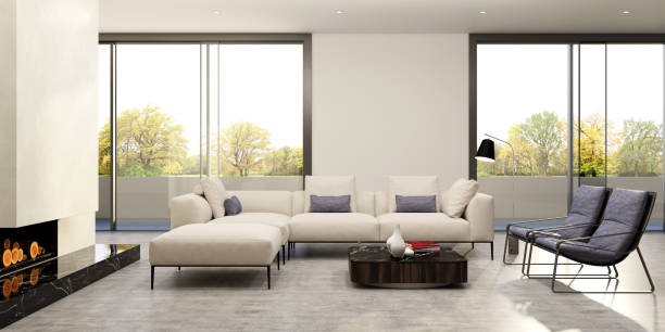 istock Large luxury modern bright interiors Living room mockup illustration 3D rendering image 2155858949