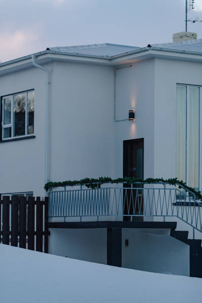 istock Modern white house exterior with winter decor 2155865095
