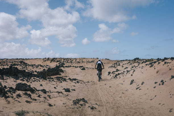 istock Road bicyclist rides through rural landscape 2155866863