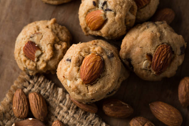 Almond Cookies on wooden background