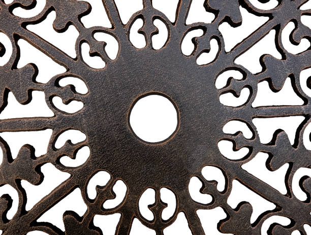 Detail of ornate ironwork, with pure white background.