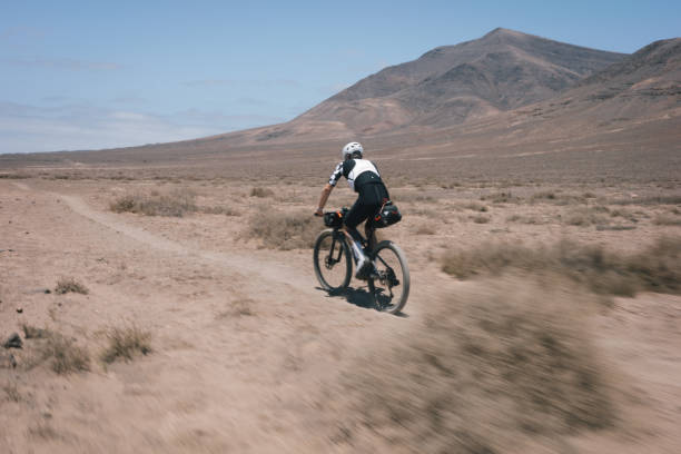 istock Bikepacker rides through desert landscape 2155871049
