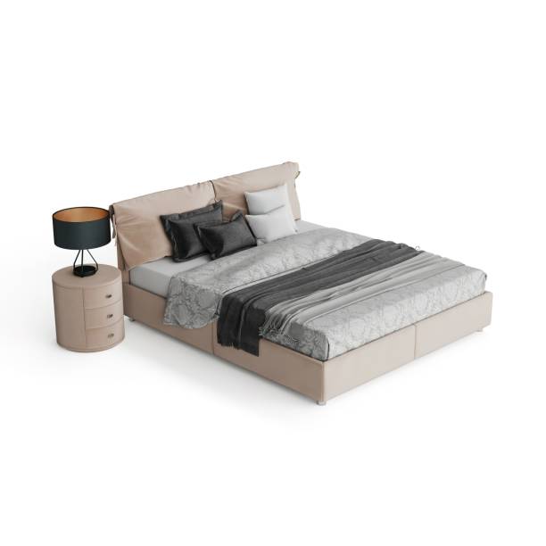 istock 3D illustration of a bed adorned with multiple pillows on a white background 2155874987