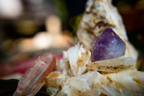 istock Composition with quartz and crystal stones, holistic healing, crystal energy 2155875214