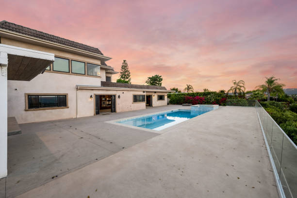 istock Home with adjacent pool in backyard, California 2155877993