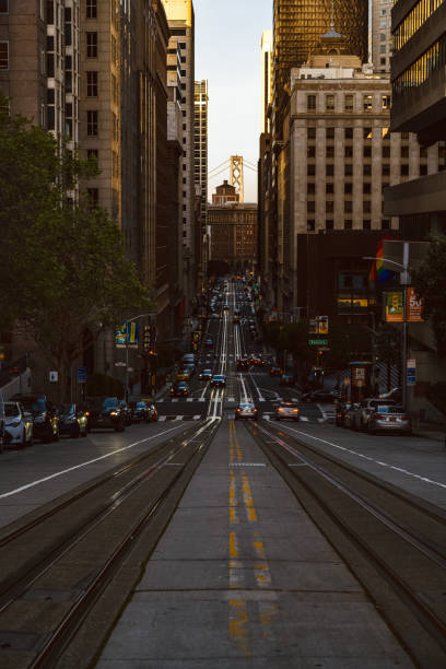 istock San Francisco retro street view, sundown, avenue. 2155878109