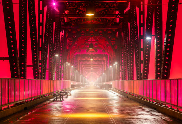 istock Red fog along walking bridge 2155878606