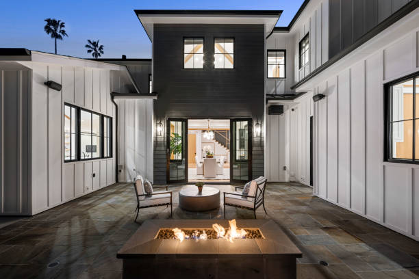 istock the patio features a fire pit with glass doors and windows 2155879525