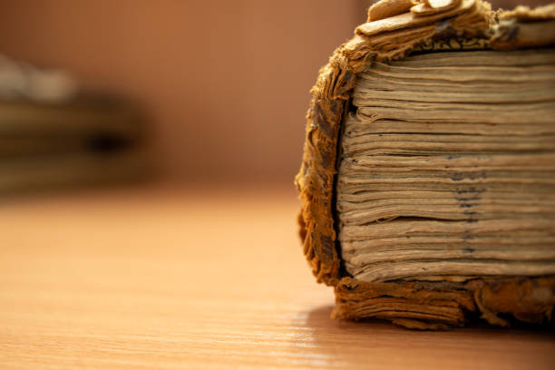 A closeup of a vintage book on the table