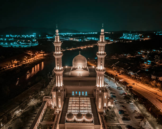 istock An aerial view of a stunning, lit-up mosque during night prayers in Sendayan. 2155881612