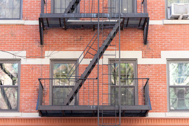 A brick building with fire exits in New York City