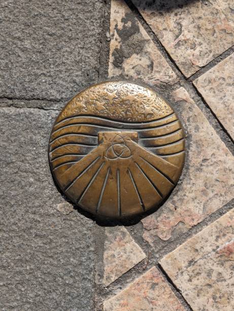 Bordeaux, France – March 16, 2024: The 12th-century scallop seashell marks the path to Le Chemin de St James.