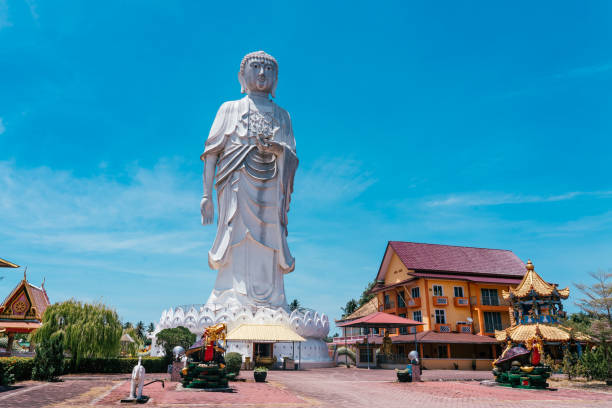 Wat Phothikyan Phutthaktham Thai White Buddha Statue in Kota Bharu, Malaysia