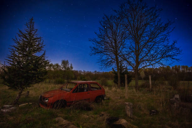 Sport utility vehicle on summer meadow, front close-up view