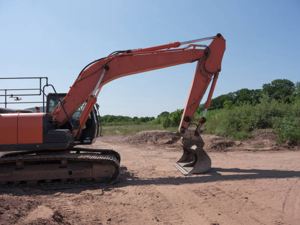 Excavator on site being prepared for new industrial development