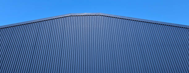 istock Minimalist blue building roofline and clear blue sky 2155892482