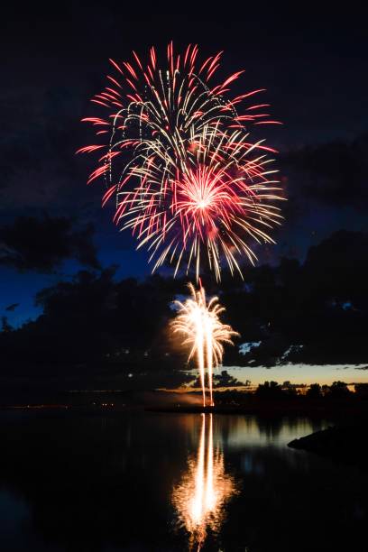 istock the large firework is being lit up with a large amount of smoke 2155894436