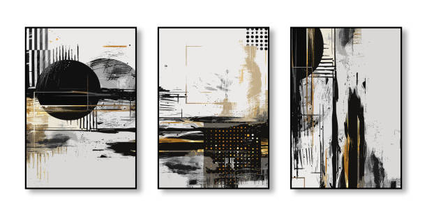 Unique black and yellow paintings on white background