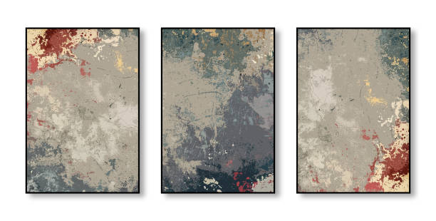 Collection of framed pictures with three distinct designs displayed on a wall