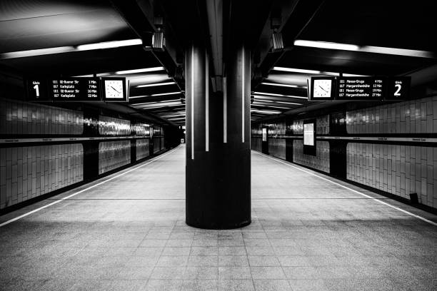 Antwerp, Belgium. February 2nd, 2023. Renovated interior of famous Antwerp main station, BelgiumIn this picture two trains are waiting for departure. The photo has been taken in black and white.