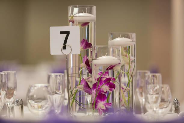 istock Flower arrangement on a dining table at a wedding reception 2155898876