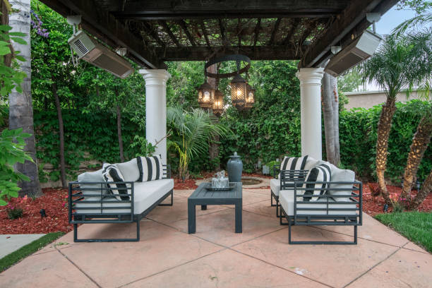 istock Outdoor seating area with sofas and a coffee table in a modern new construction home in Los Angeles 2155899757