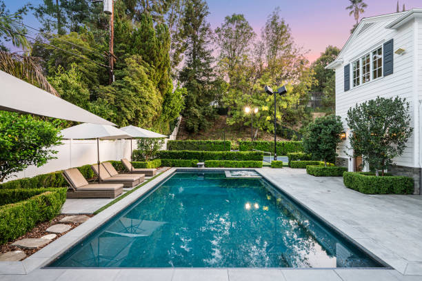 istock Backyard pool in a new construction home in Encino, California 2155899914