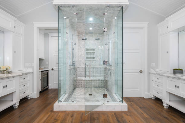 Spacious bathroom in a new construction home in Encino, California