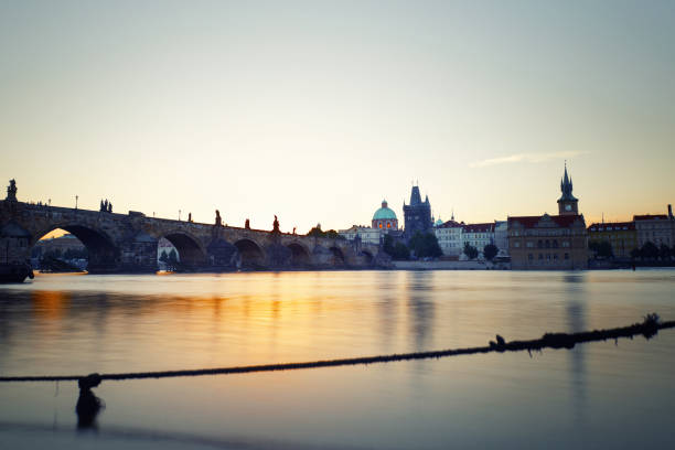 Prague, Czech Republic - November 9, 2025: Charles Bridge (Karluv most) at rainy day.