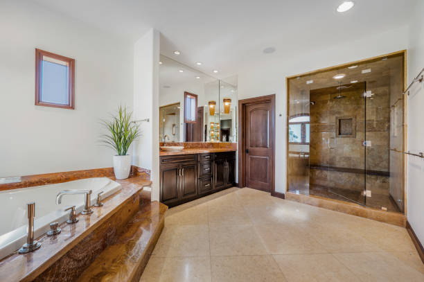 istock a large bathroom has a massive bathtub in the middle of it 2155901126