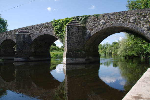 istock Bridge crossing a river amid lush trees 2155902621