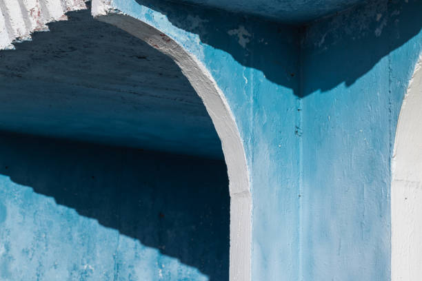 istock Abstract architecture photo with blue and white concrete exterior 2155903738