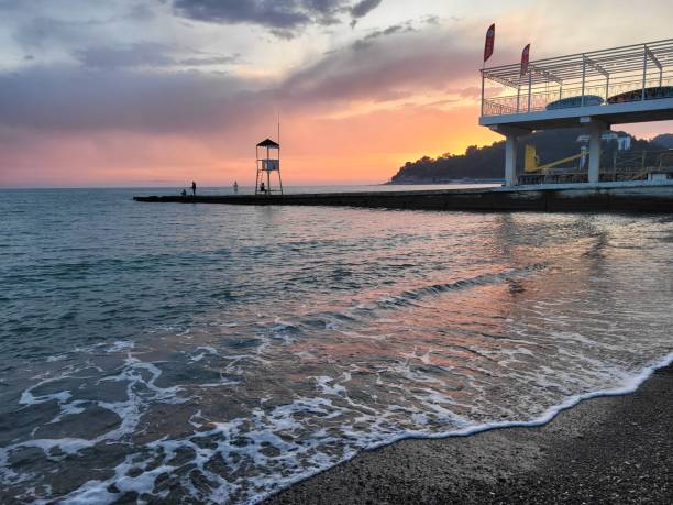 istock Beach view colorful sunset over the sea 2155905307