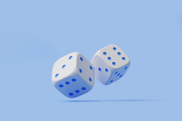 istock White Dice with Blue Dots Floating on Sky Blue 2155907240