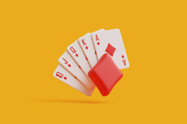 istock Royal Flush Diamonds with Casino Chip on Yellow 2155907275