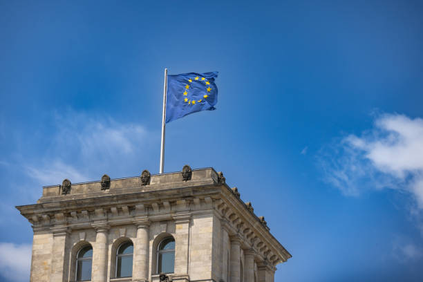 European union flag on the historical building.Berlin - Germany.