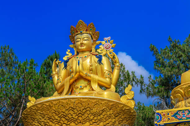 istock Majestic Golden Buddha Statues Against a Clear Blue Sky 2155908305