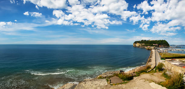 Marine landscape with Nisida Island in Pozzuoli Gulf, Naples, stunning view.
