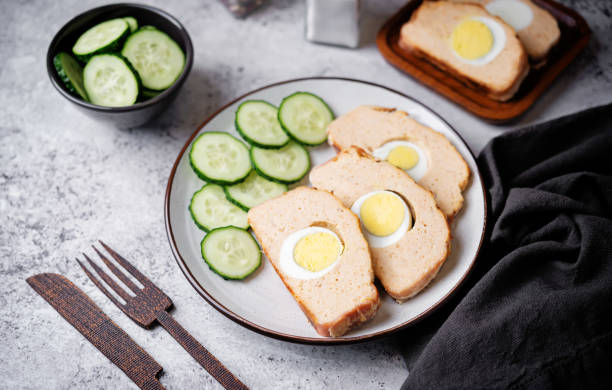 istock Chicken meatloaf with eggs and bacon in a plate 2155914762